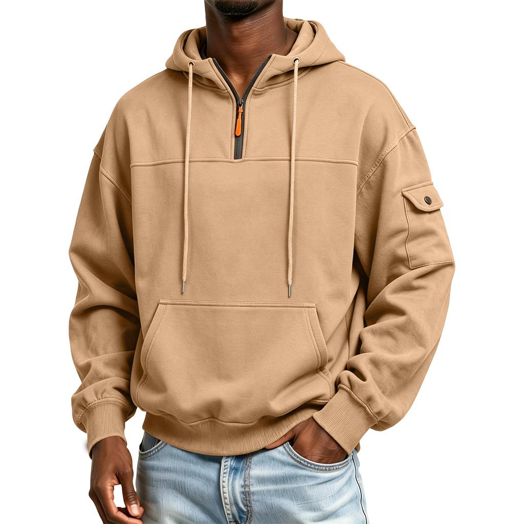 Men's Hooded Sweatshirt with Arm Pocket, Long Sleeve Pullover for Casual Everyday Wear