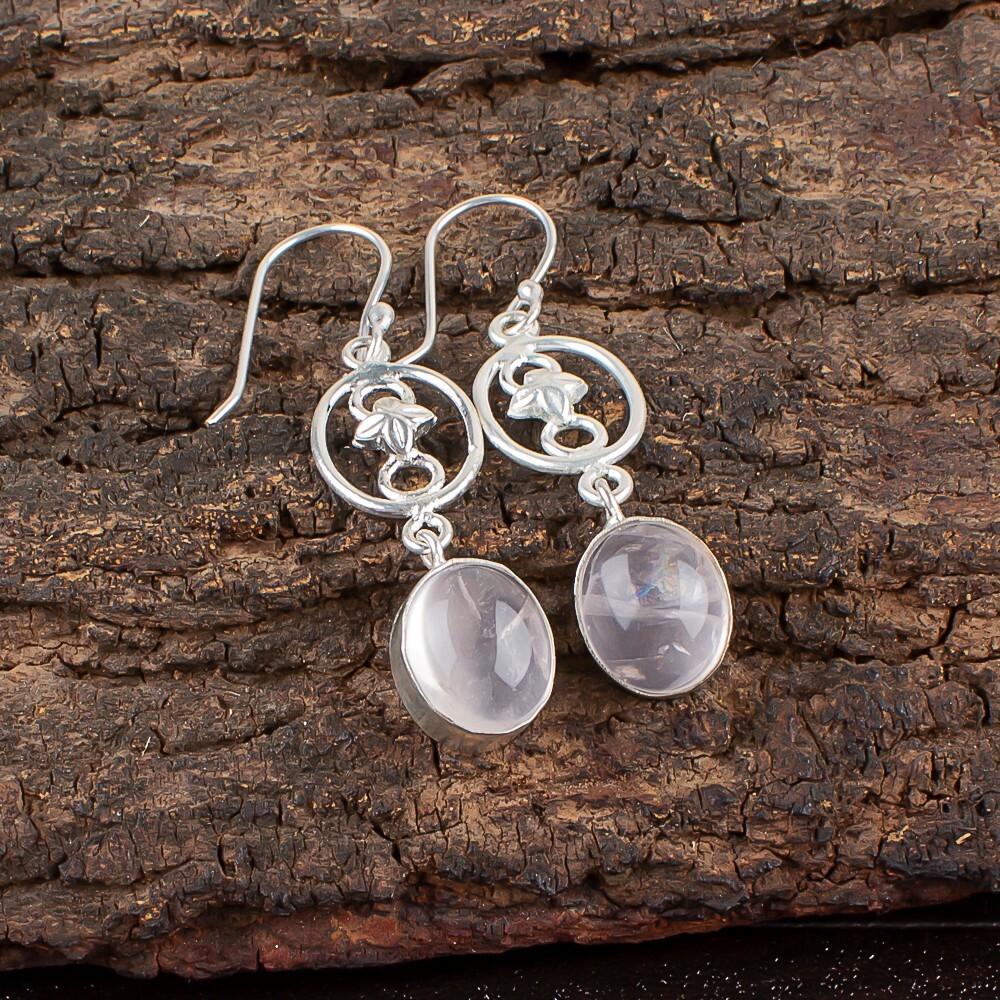 Rare Rose Quartz Gemstone 925 Sterling Silver Jewelry Statement Earrings 2.00" EE-17-30