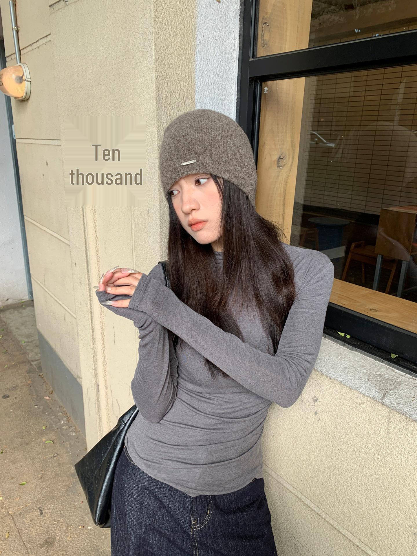 Yuyi 2025 Autumn/Winter Women s Minimalist High Neck Tencel Pleated Slim Fit Long Sleeve Top One Size