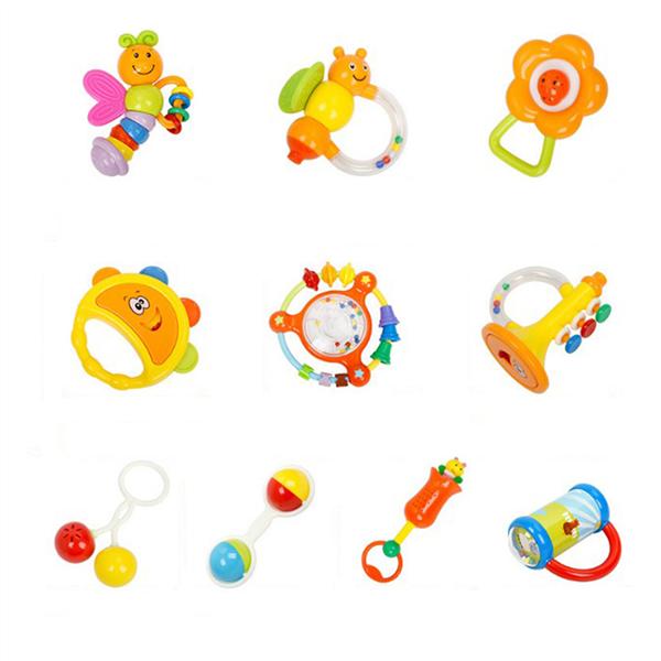 10pcs Baby Rattles Teether Set Durable Educational Latest Teether Rattle Gift Hand Rattles for Kids
