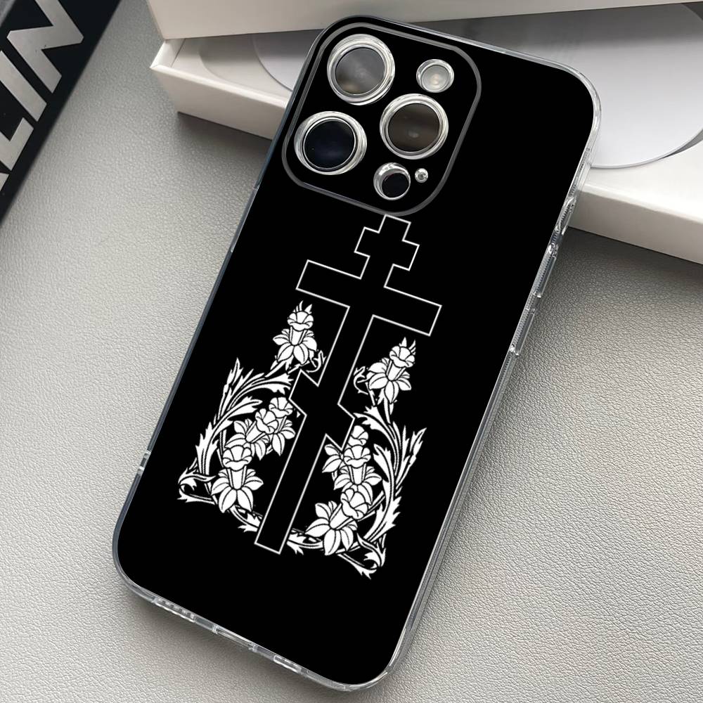 Orthdox Cross Icon Transparent Back Phone Case For iPhone 17 16 15 13 12 11 14 Pro Max Mini Plus Silicone Bumper