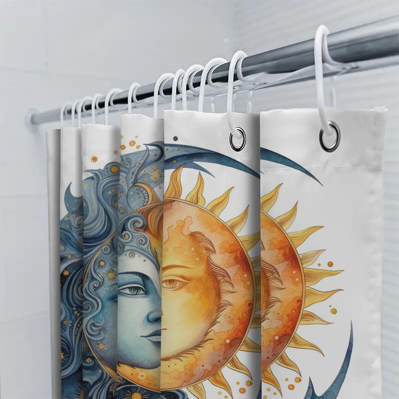 Creative Moon Sun Print Shower Curtain Waterproof Fabric Decorative Home Bath Tub Decoration Wall Hanging Artistic Design For Ba