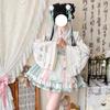 Maid Set with Chinese Printed Flared Mini and Bow Perfect for Everyday and Anime Conventions Size [SDSXZWG] Women's 4-Piece Skirt, Style, Piping,