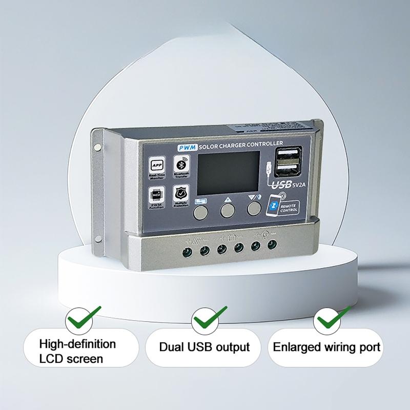 12V/24V 10A/20A/30A/40A/50A High Definition LCD Digital Display Bluetooth Solar Charge Controller Repair PWM Solar Controller