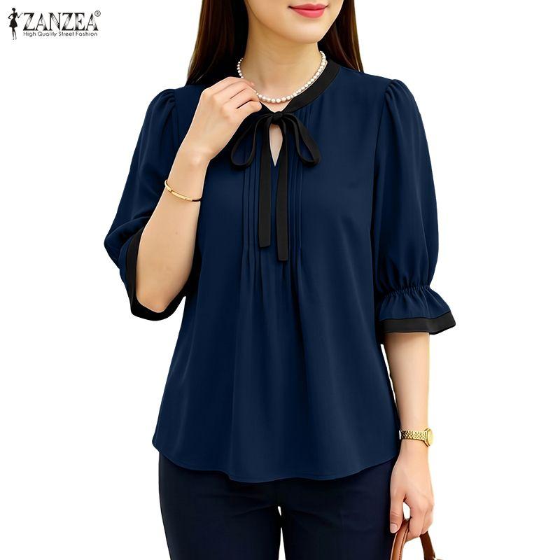 ZANZEA Camicetta casual da donna con scollo rotondo e maniche corte