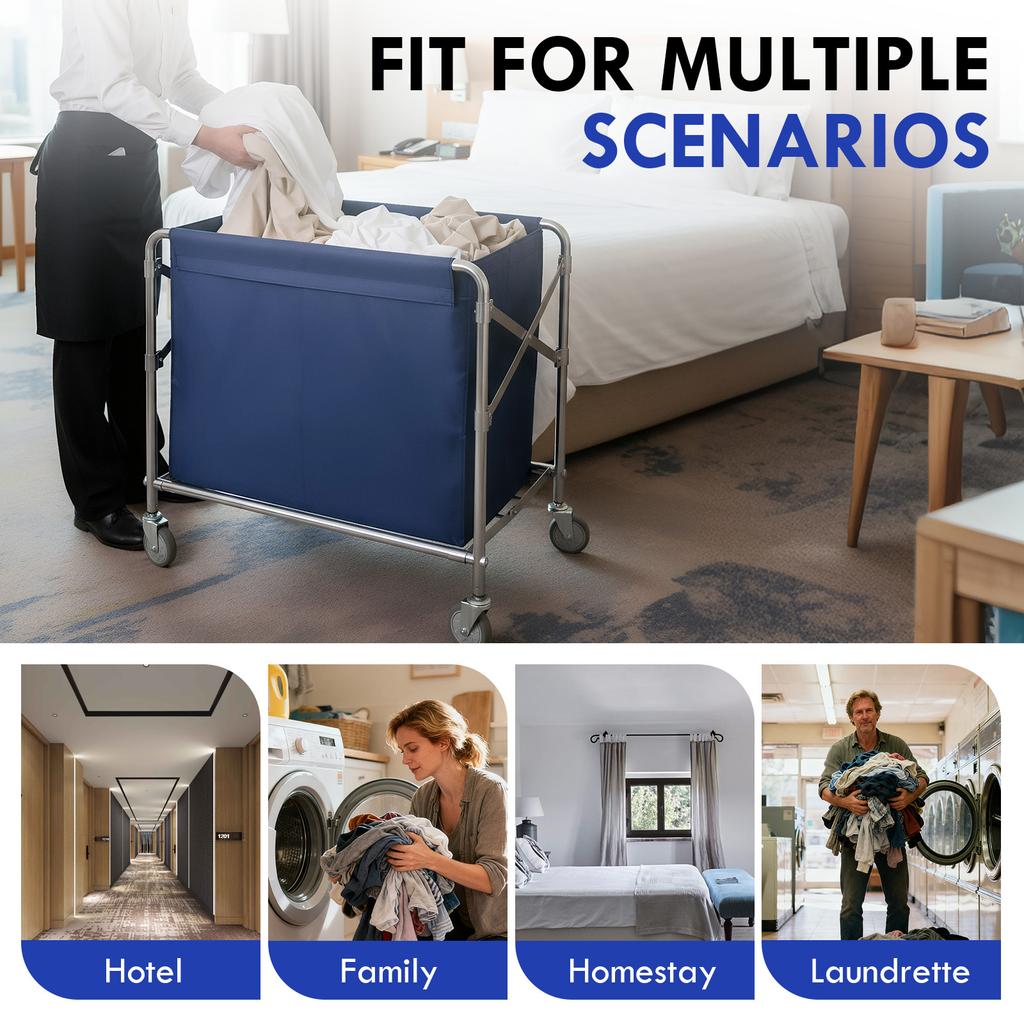 Commercial Collapsible Laundry Hamper with Wheel Folding Stainless Steel Rolling Hamper for Hotel/Nursing Home/College/Groceries