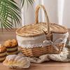 Wicker Picnic Basket with Lid Handheld Woven Basket Portable Storage Hamper for Fruits Snacks and Sweets for Outdoor Home Picnic