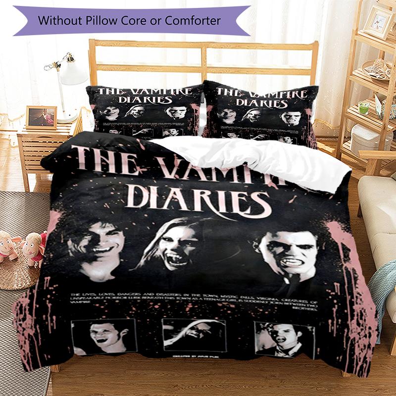 3pcs The Vampire Diaries4 Design Cover Set - HD Printed Bedding with 1 Cover and 2 Pillowcases - Perfect for Home and Dorm Decor