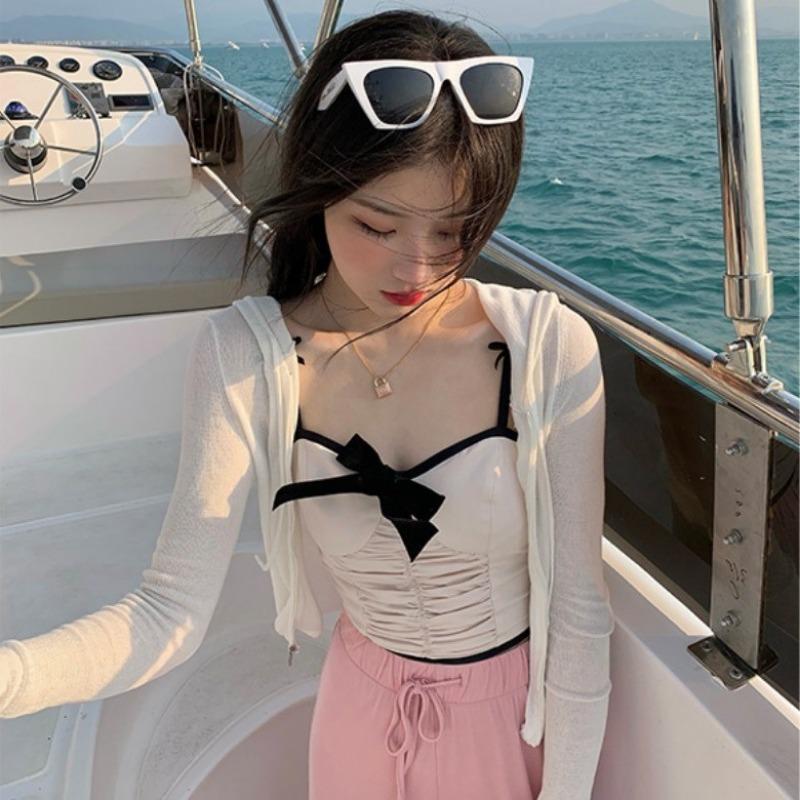 Net Red Nowy Zmysł Designu Nisza Do Noszenia na Zewnątrz Kokarda Seksowny Pikantny Mały Top Kamizelka Halter Damska Lato