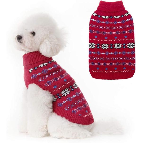 BINGPET Dog Sweaters for Large Dogs,Winter Dog Sweater Warm Clothes Boys Girls with Leash Hole,Classic Snowflake Doggy Knitwear Clothes,Ideal Gift