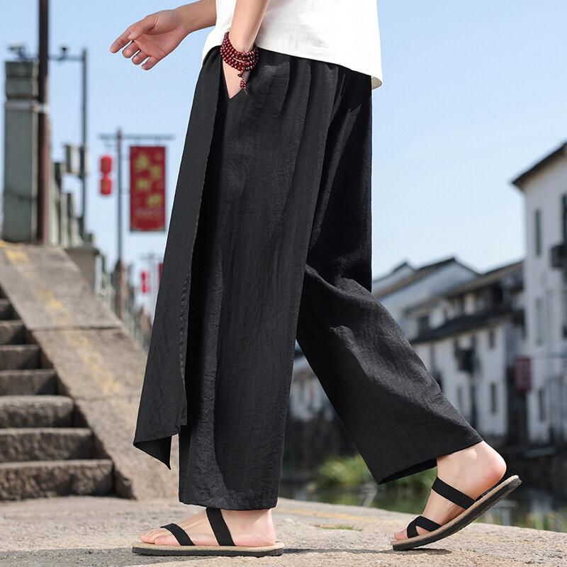 

2025 Весна Мужские Нестандартные Широкие Брюки Мужские Лоскутные Брюки До Щиколотки Мужские Уличные Черные Хаки Винтажные Юбки Брюки 5XL чёрный