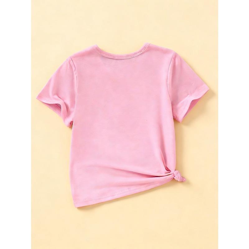 European sizes A Seasonal T-Shirt Suitable for Outdoor Activities, Featuring a Cute And Creative Ice Cream Cone Print with a Bow