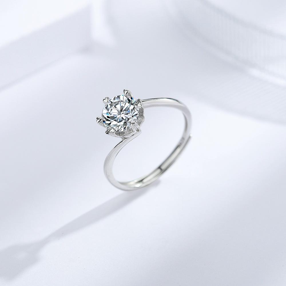 

925 Silver Snow Flower Twist Arm Ring 18K Gold White Gold Love Six-Claw Open Ring Couple Pair Wedding Proposal Diamond Ring opening adjustable