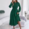 Spring Summer Women's Solid Color Long Sleeve Smocked Slim Fit Dress, European American Style Casual Casual Dress for Crossborder Women