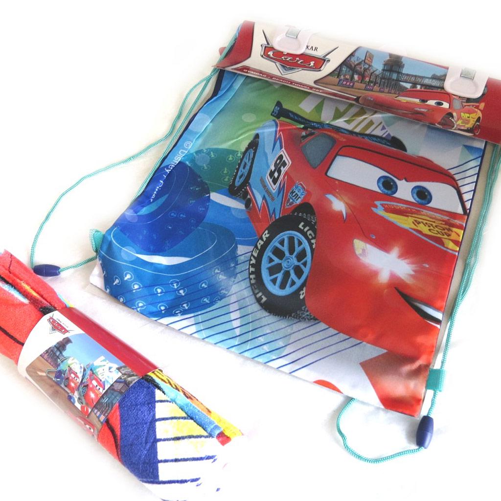 Cars [M5777] - Set de plage 'Cars' bleu rouge (serviette + sac piscine) 120x60 cm