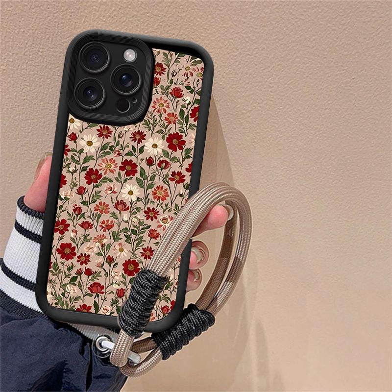 Flowers Wrist Strap Case For Samsung Galaxy S25 S24 S23 Ultra Note 20 Plus S22 S21 S25FE S20FE S24FE S23FE Cover