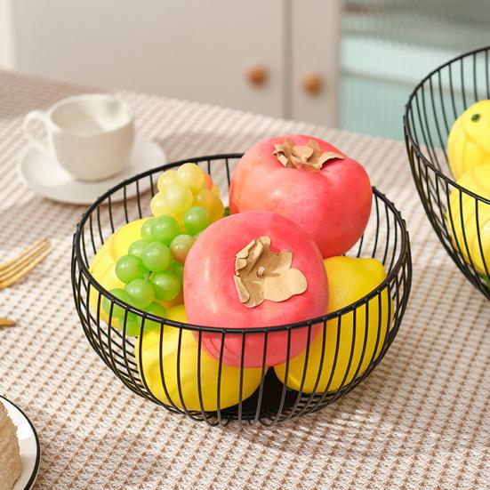 Household Fruit Plate Thickened Iron Fruit Bowl with Large-Capacity Draining Design for Kitchen Countertop Storage Anti-Rust Snack Basket Creative