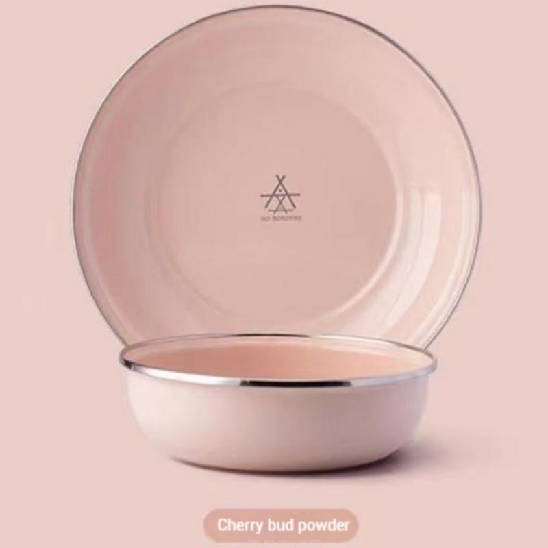 

ALOCS Набор итальянской эмалированной посуды - 6-слойная глазурь, обод из стали 304 с защитой от сколов для кемпинга/дома (Миска+Тарелка 340г) 14.5*14.5*4.7cm розовый