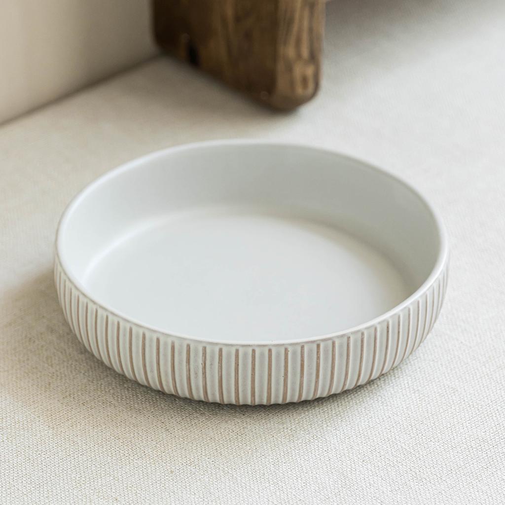 Embossed Vertical Bowl Set Ceramic Bowl Large Plate Household Dish Bowl Vegetable Plate Tableware Round Salad Bowl