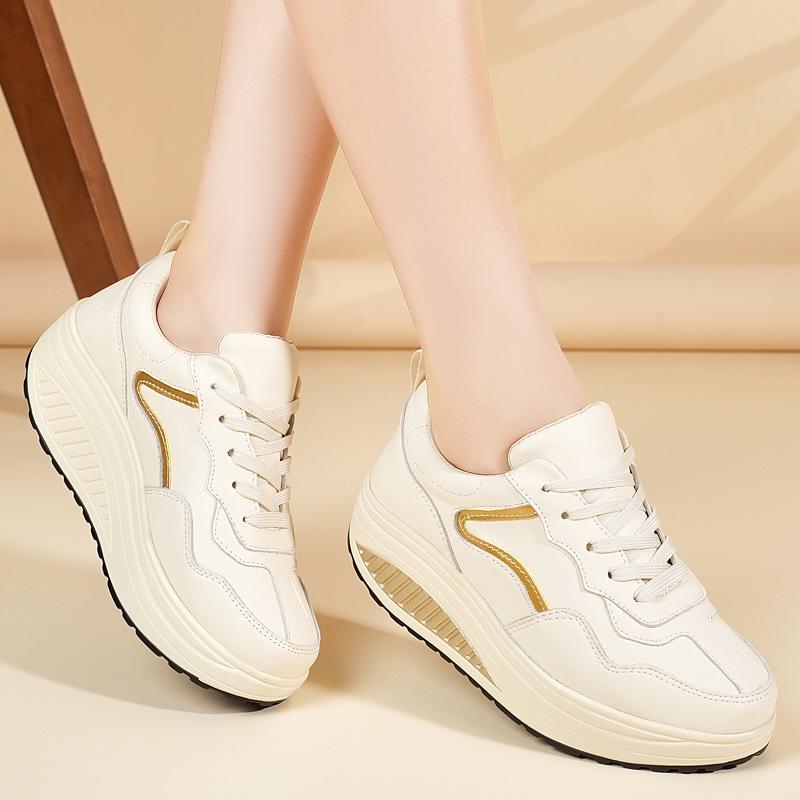 Echtes Leder Dicke Sohle Höhenvergrößernde Sneaker - Lässige Rocker Sportschuhe für Frühling und Herbst