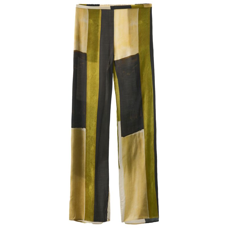 

Zaprha 2025 Summer New Advanced Fashion Silk Satin Satin Texture Print Mid-Waist Straight Pants 9064816 Green L