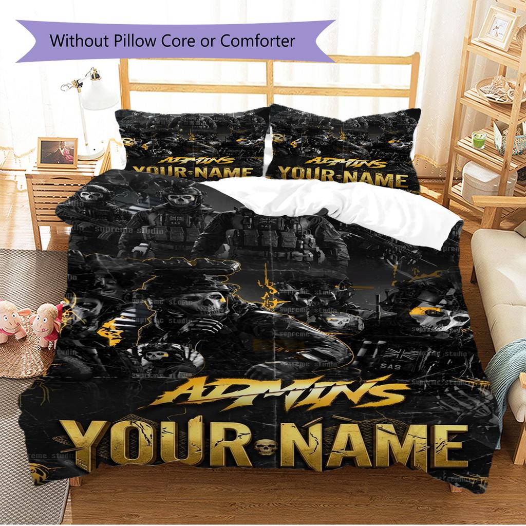 Name Custom Duty Call Ghost Pattern Bedding Set Quilt Cover Pillowcase Home Decor Gift (1 * duvet cover + 2 * pillowcase, without core)