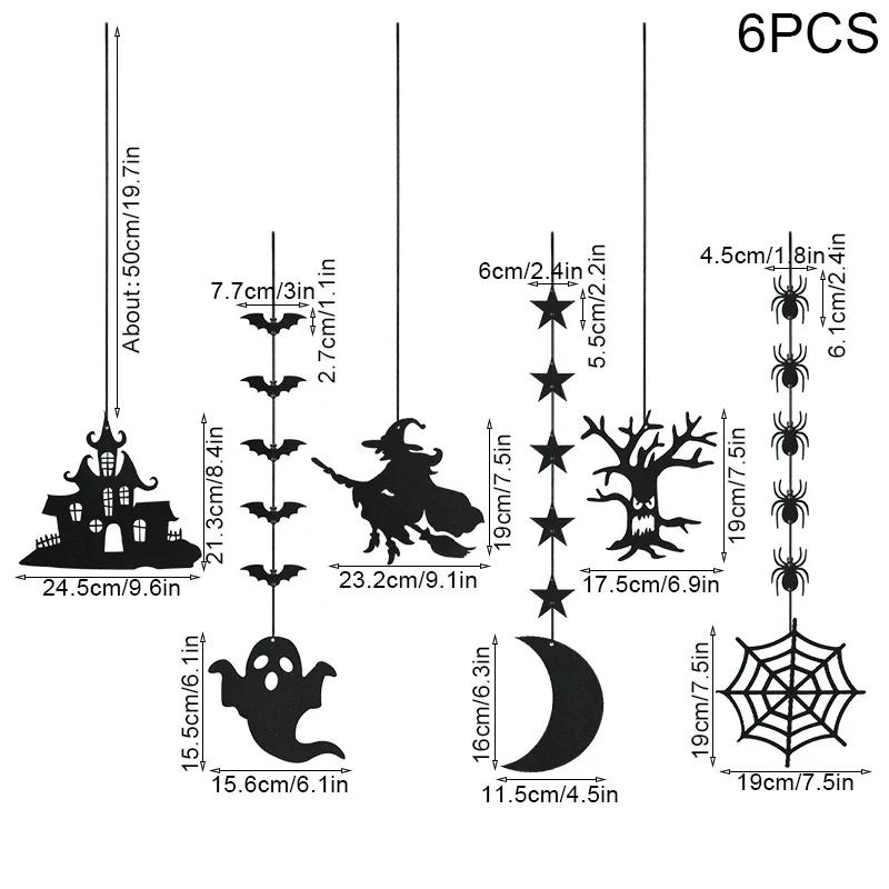 6pcs Halloween Hanging Banner Garland Scary Spider Witch Ghost Bat Pendant Ornament Happy Halloween Party Decorations for Home