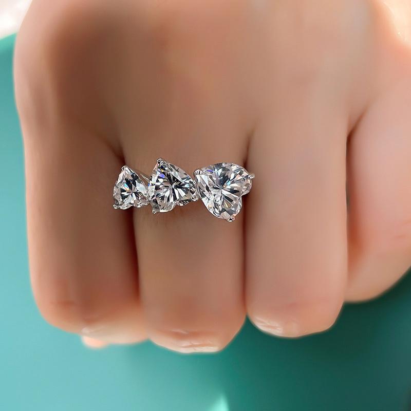 New Luxury Love Connected Ring For Women  Stamp Super Flash Zirconia Ring Party Birthday Wedding Jewelry Gift