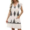 Womens Summer Dress Ruffle Sleeve V Neck Short Dresses Fashion Casual Flowy A Line Swing Sundress With Pocket