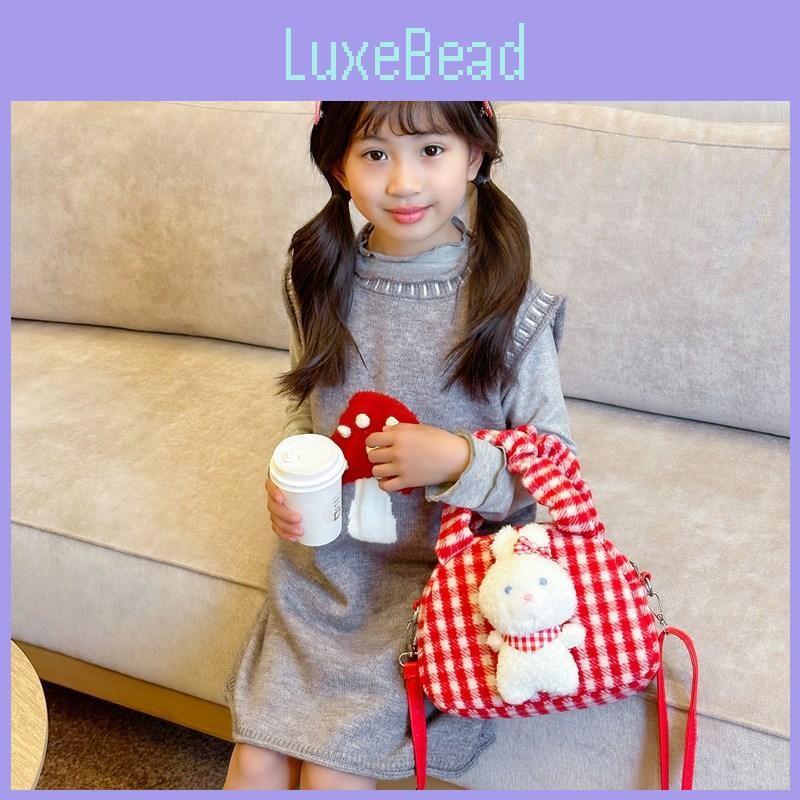 And Cozy Playful Plush Rabbit Shoulder Bag For Children With Trendy Checkered Design For Use Daily