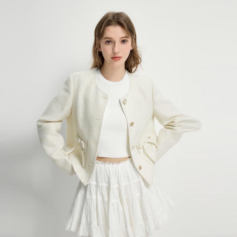 Qiushuiyiren H-förmige Rundhals-Einreiher-Gepolsterte Kurze Jacke