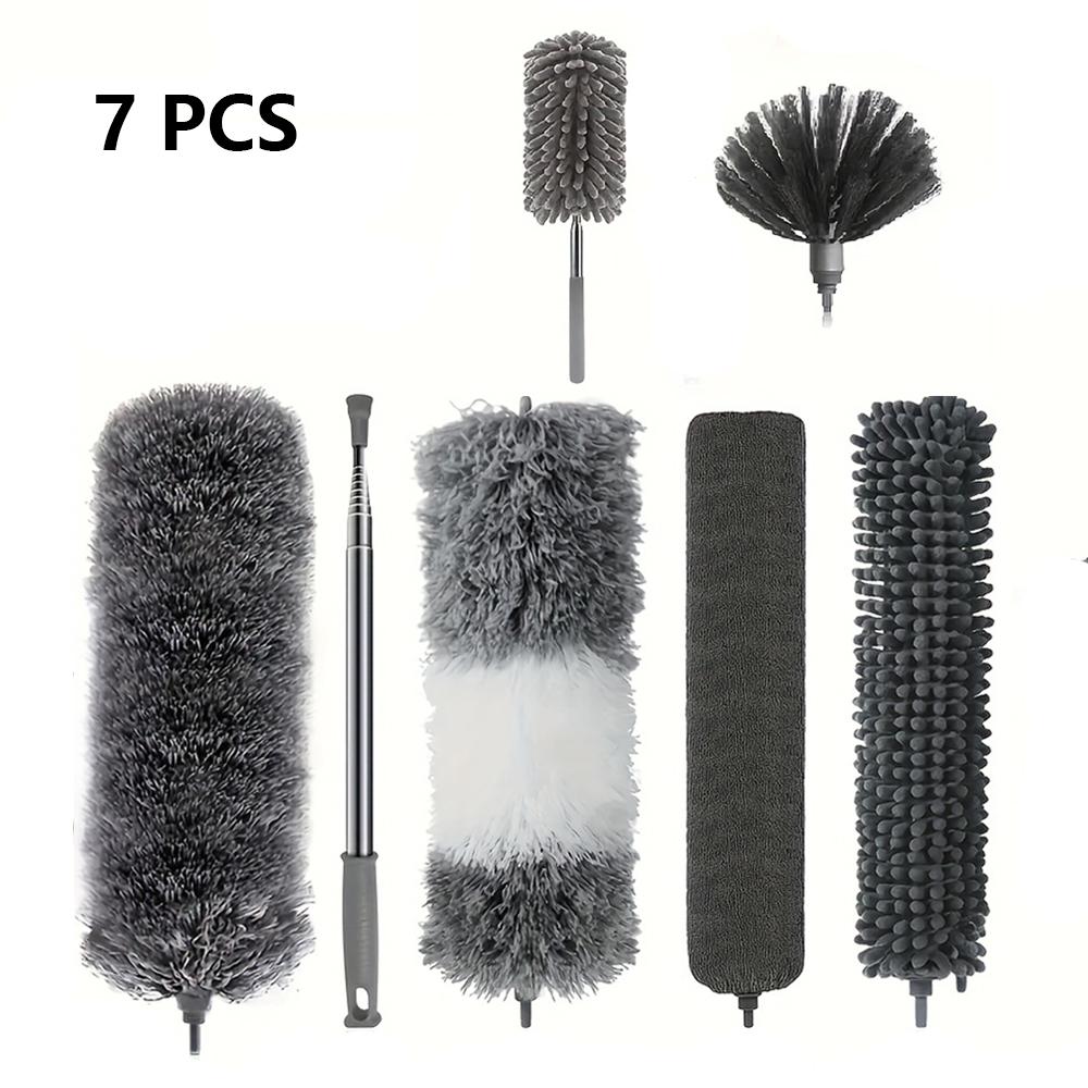4/7pc/set Telescopic Dusting Brush,Bendable Head Duster,Crevice Spider Web Removal Brush,For Ceiling,Ceiling Fan,Telescopic Tool