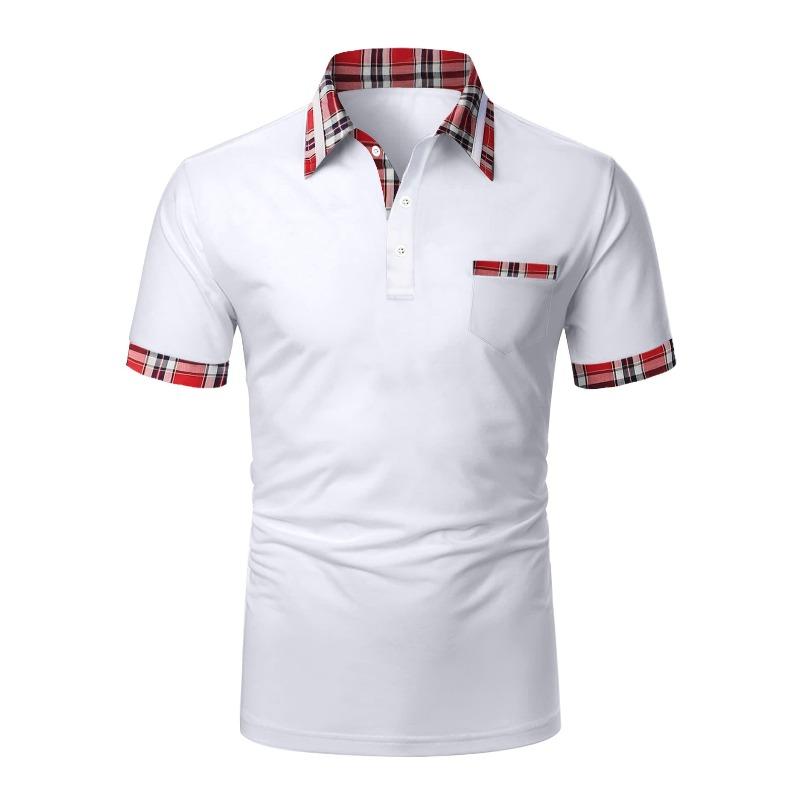 Men s short-sleeved polo shirt with colour-blocked zip, loose-fit plain T-shirt S белый