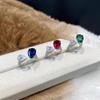 Open Ring Fashion Luxury Red Diamond Drop Shape Ring Unique Design Blue Gemstone Women Statement Ring