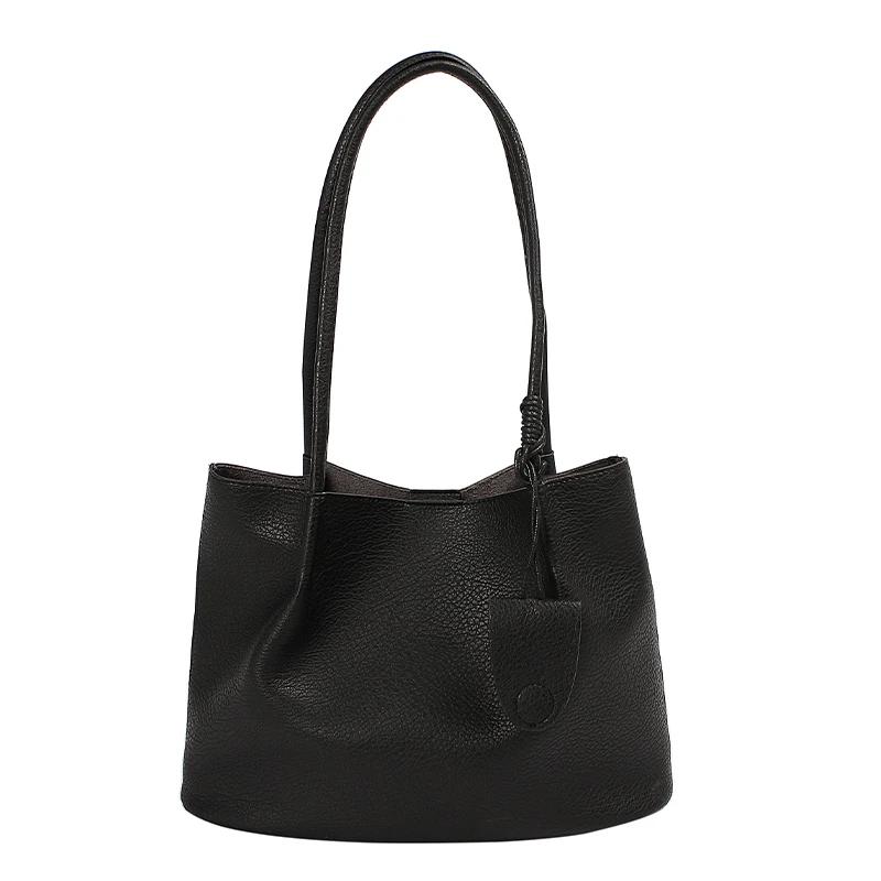 

Large Capacity solid PU Shoulder Bag for Women Casual Student Class Tote Bag Simple and Versatile One Shoulder Bags чёрный