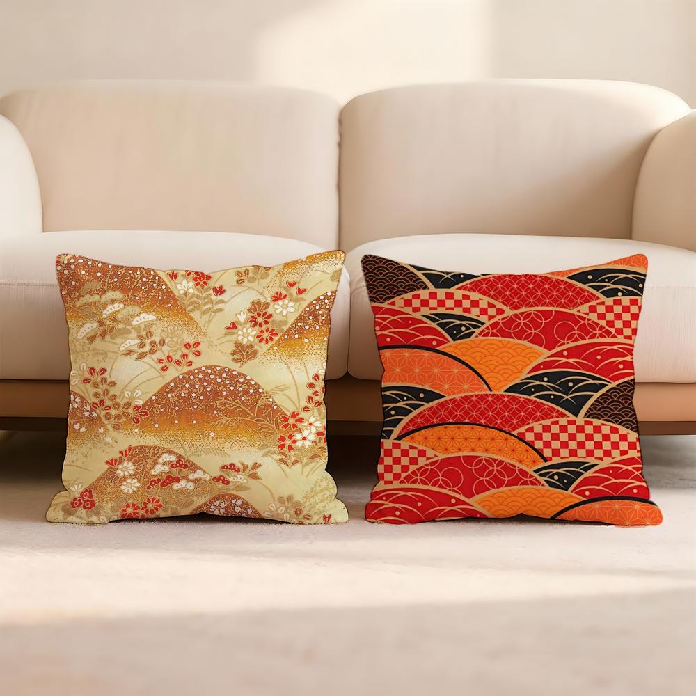 Japanese style pattern Cushion Cover Home & Car Multi-Scene Pillow Cover - Reversible, Soft & Durable for Daily Use