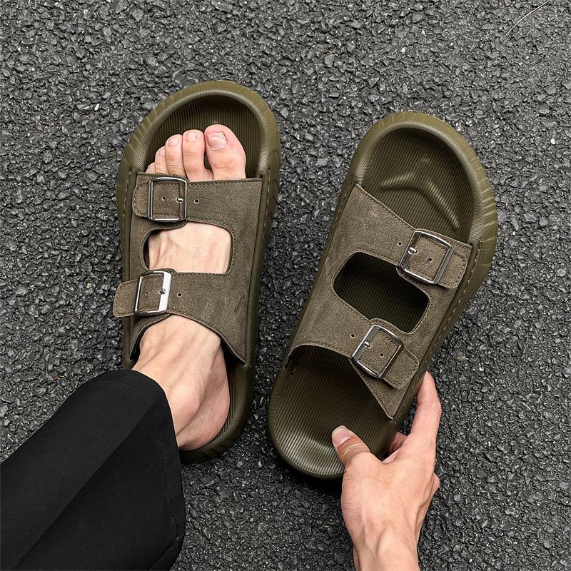 New Boken sandals summer outdoor slippers heightening soft sole versatile beach shoes 371296 olive green-J