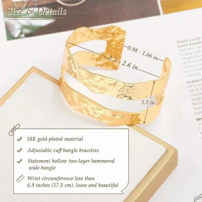 Gold Wide Bracelets For Women Statement Hammered Gold Cuff Bangle Bracelet Boho Chunky Stackable Bracelets Dainty Adjustable