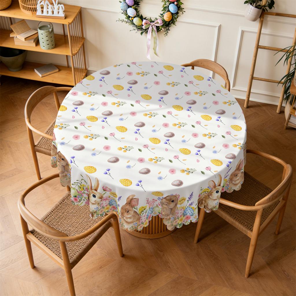 Easter Bunny Eggs Flower Rectangle Tablecloth Table Decor Reusable Farmhouse Kitchen Dining Tablecloth Easter Decorations