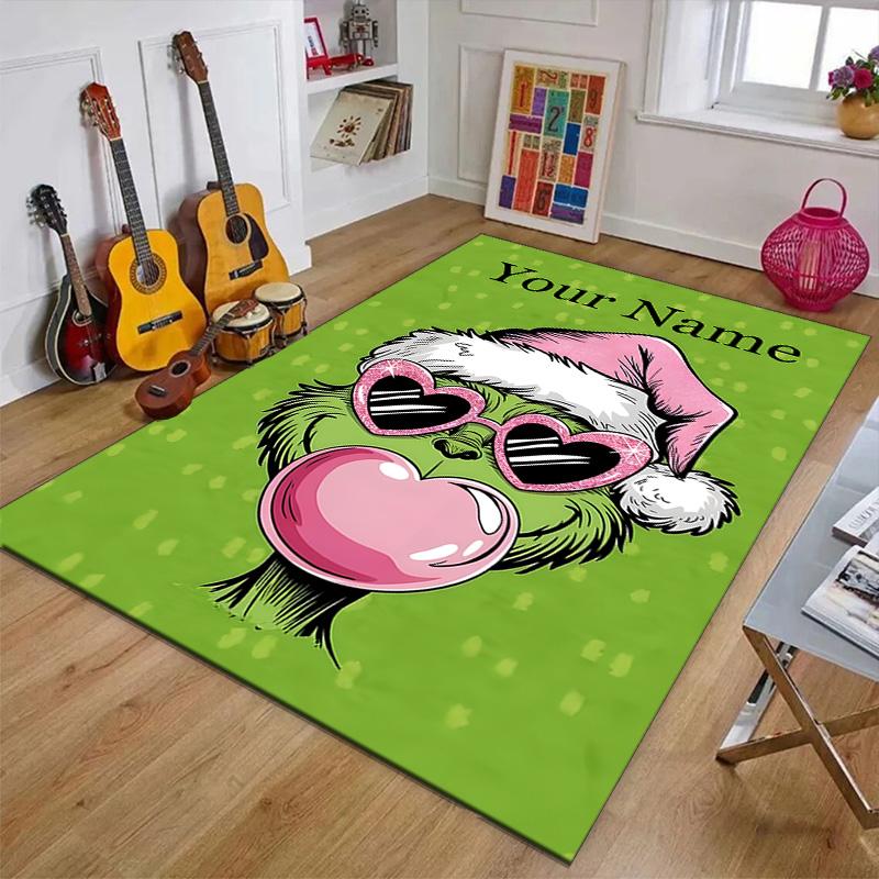 Benutzerdefinierte Crunch Weihnachtsmatte mit personalisiertem Namen, waschbarer Polyester-Teppich für den Innenbereich, Eingangsbereich, Geschenk für Weihnachten, Ostern, Thanksgiving-Tag