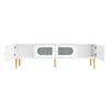 Elegant 170*35*50cm TV Cabinet – White Body with Golden Legs and Handles, 2 Doors with Vertical Grooves, 2 Doors with Arched Glass, 35KG Load Capacity