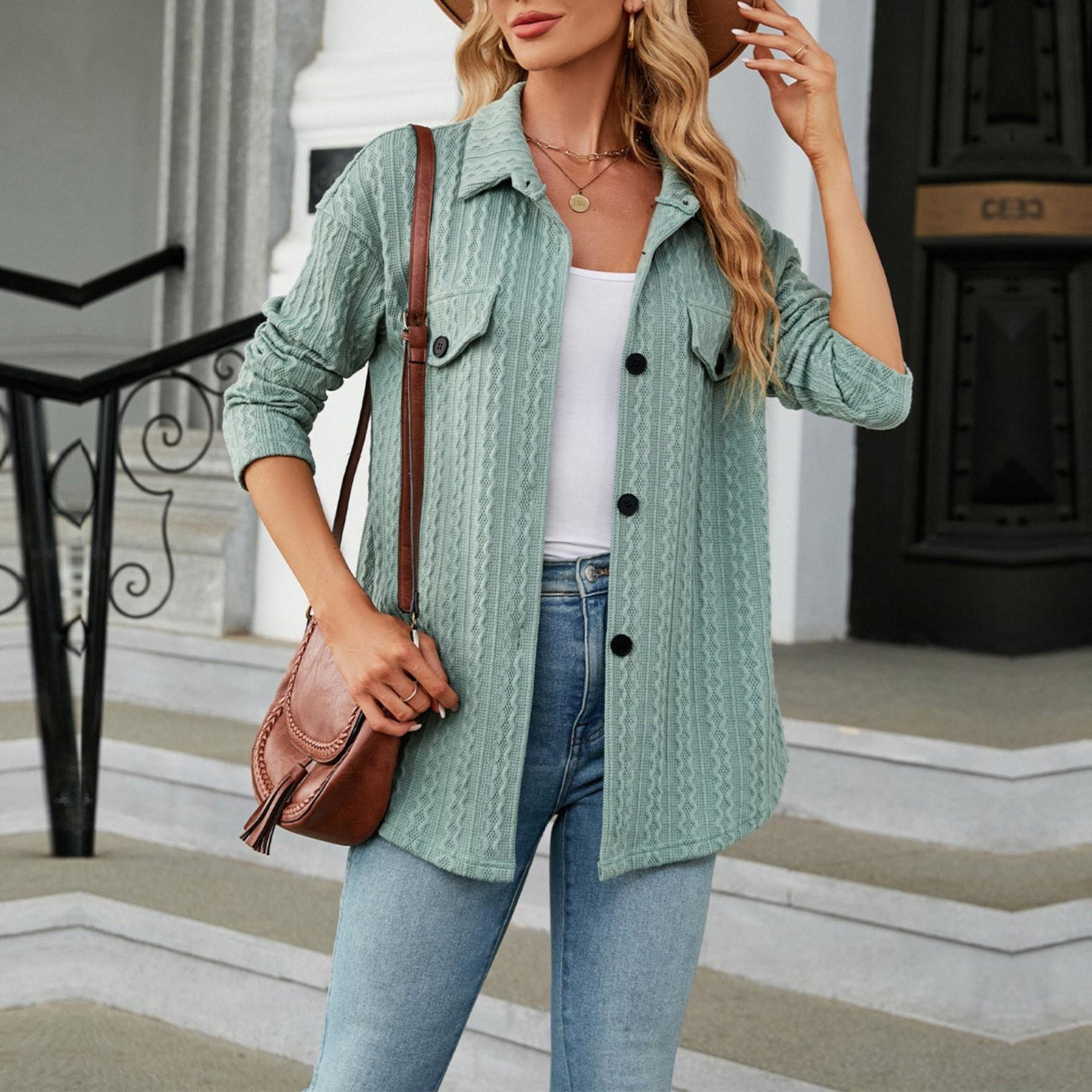 

Женская мода повседневная однотонная нагрудная накладка на пуговицах с длинным рукавом кардиган верхнее пальто XL