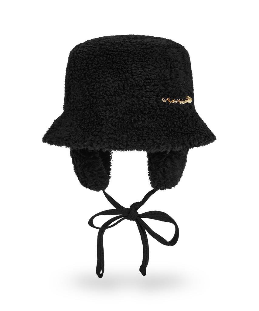 Bajal Safety Fin Sherpa Fur Flap Bucket Hat Black