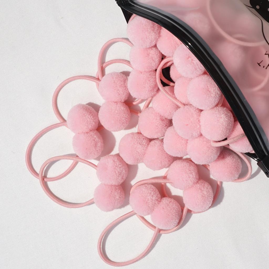 20 Stück 1,4" Kleine Solide Doppelte Fellkugel mit Elastischem Seil Handgemachtes Band für Kinder Mädchen Haaraccessoires