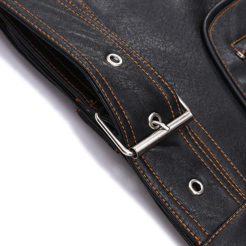 Jaqueta Masculina De Couro Personalizada Outono E Inverno Slim Fit Jaqueta Com Zíper Multi Bolso