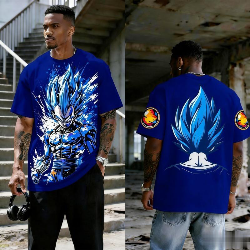 2026 Dragon Ball Vegeta Printed Trendy Versatile Short Sleeve T-Shirt Y2k Style Summer Men's Casual