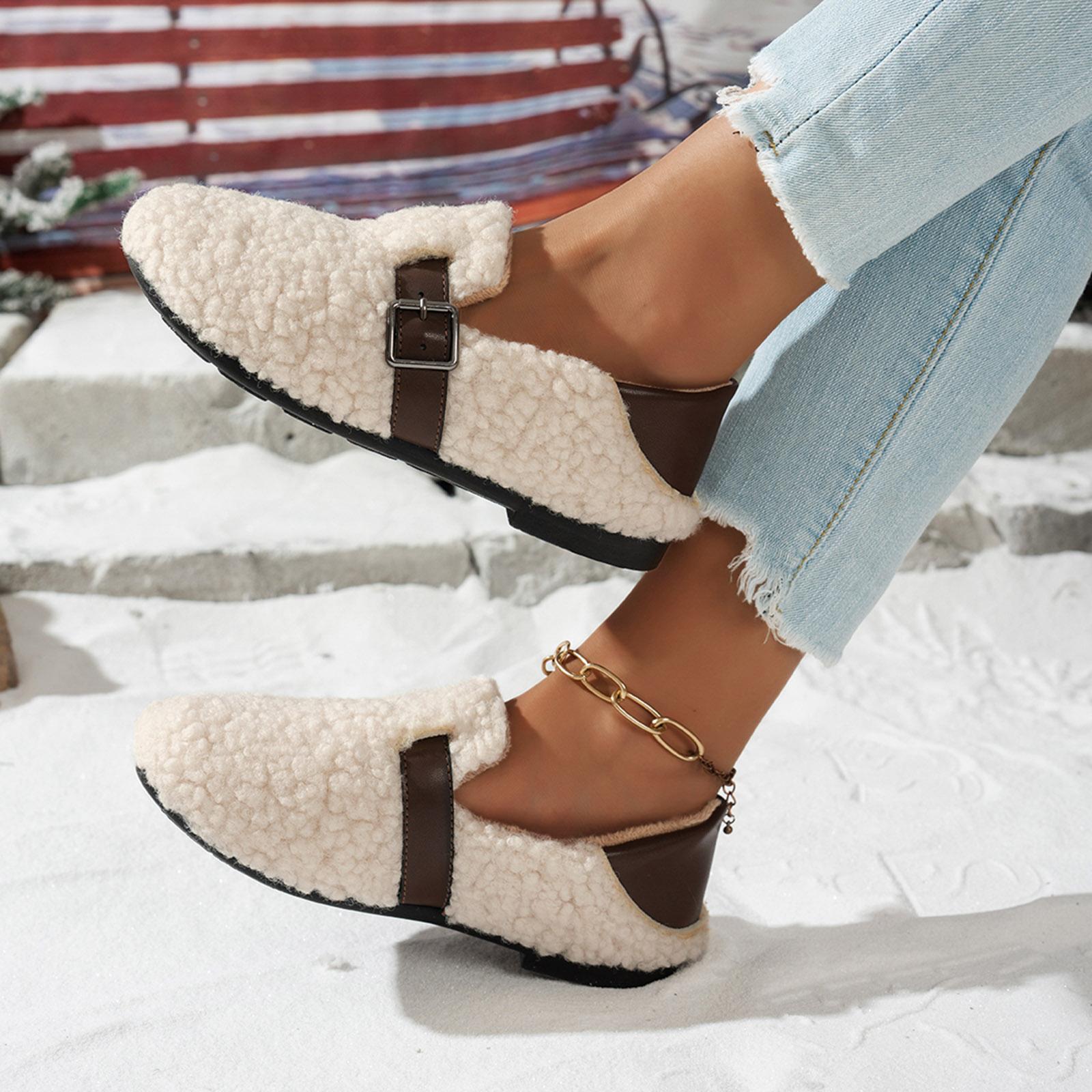 Плюшевые женские низкие слипоны-лоферы Стильные Повседневные Теплые И Подходят Для Уличной Одежды. Вязаные тапочки для женщин с жесткой подошвой 36 белый