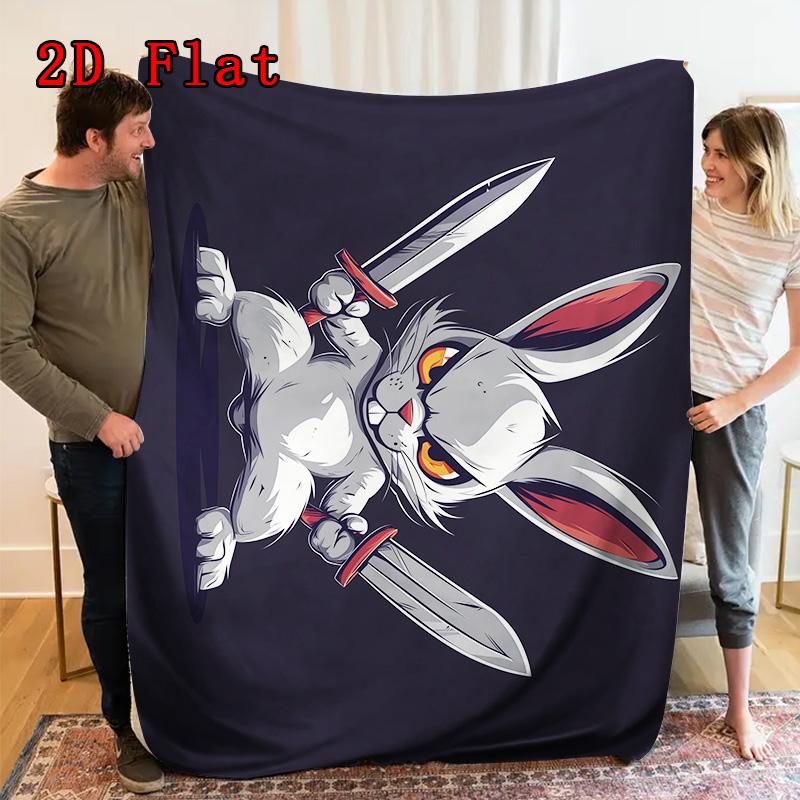 Swordsman Rabbit 2D Flat Pattern Flannel Blanket High quality All Seasons Warmth and Comfort Perfect for Christmas Gifts.MMT0918580