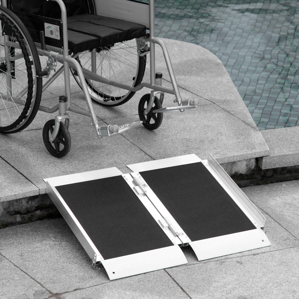 Foldable Non-Slip Aluminum Alloy Wheelchair Ramp with Handles, Max. Load 272 kg, Black