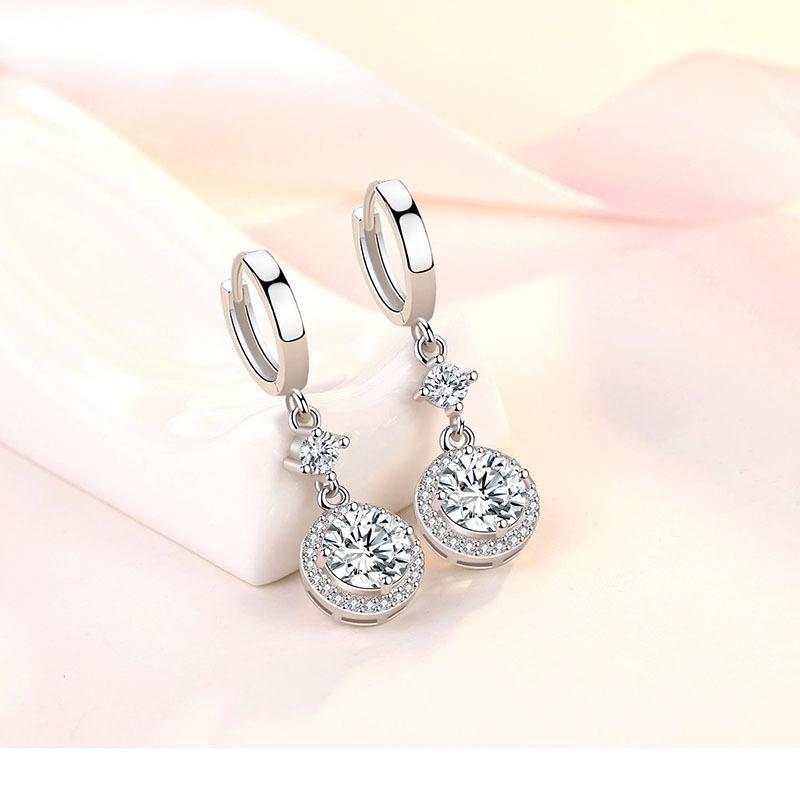 925 Sterling Silver Ear Needle Fashion Hoop Earrings White Crystal Luxury Women's Silver Earrings Wedding Women's Jewelry Gift